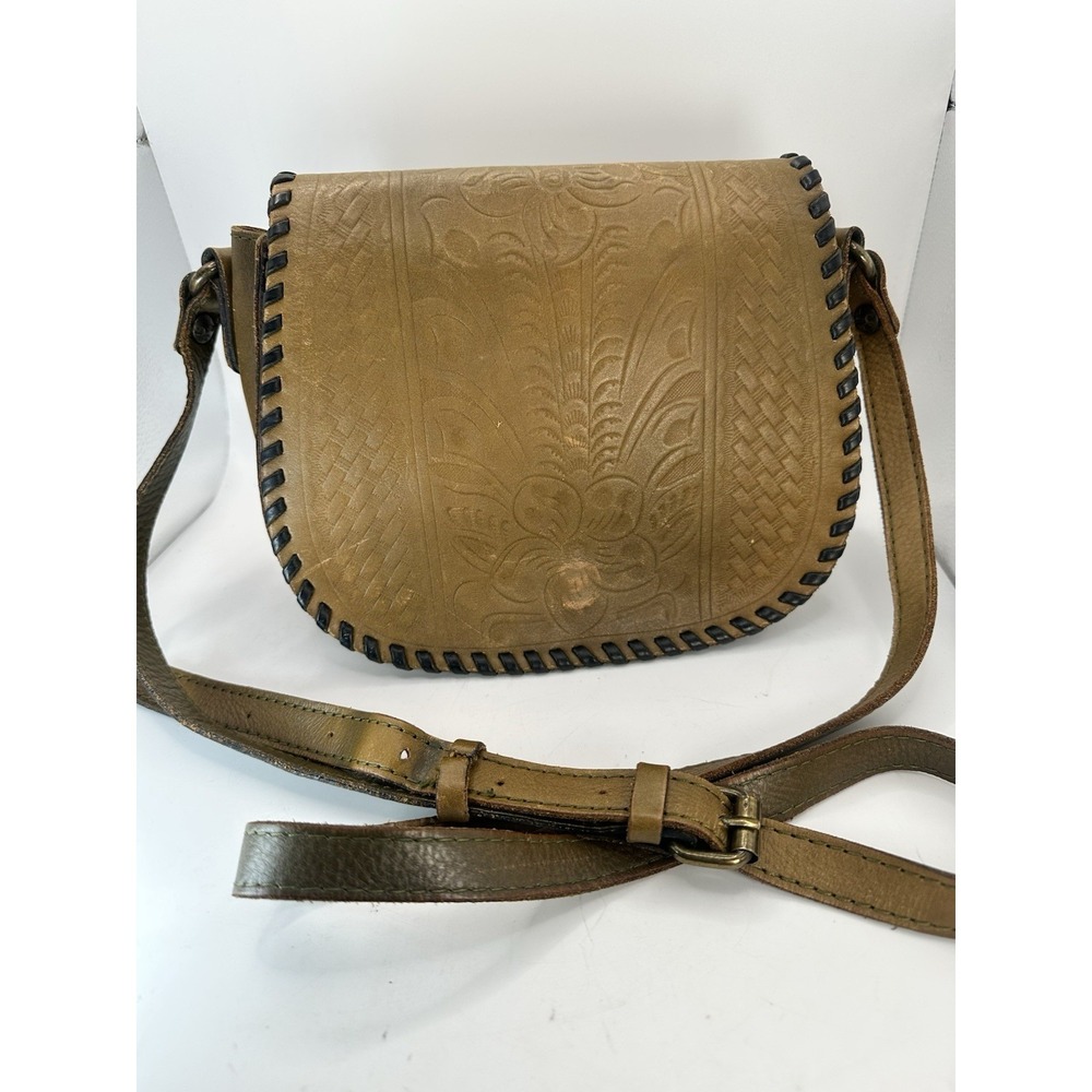 Patricia Nash Cross Body Tooled Olive Green Italian‎ Leather Whipstich Western